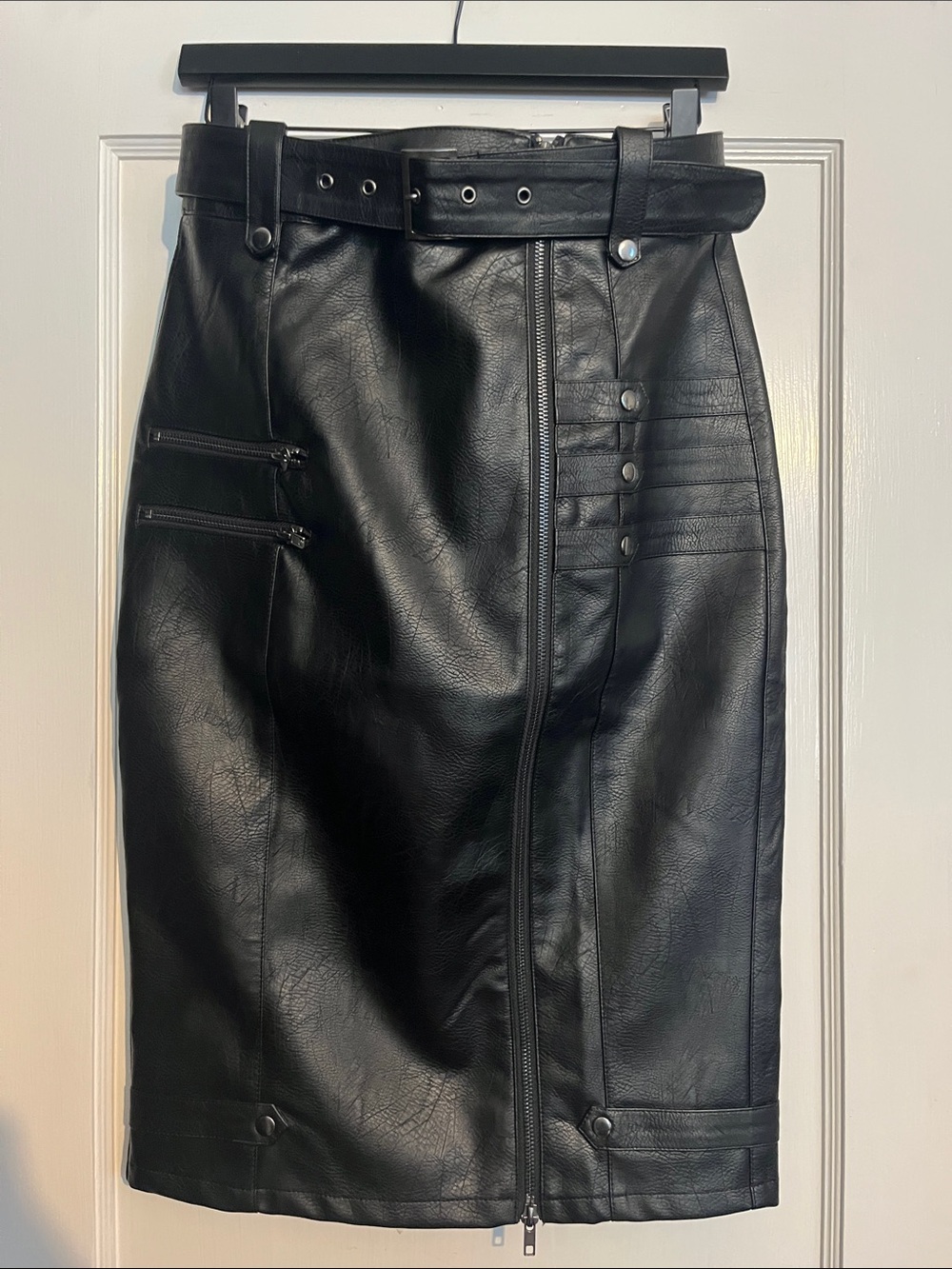 Faux leather moto midi skirt